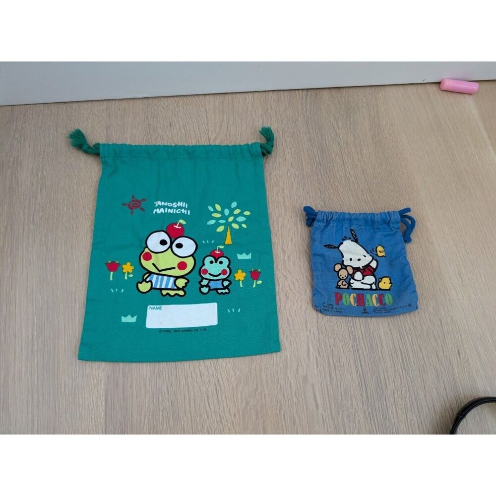 Rare Sanrio Kero Kero Keroppi Small Cloth Drawstring Bag - 8" X 9.5" Pochacco - Picture 3 of 6